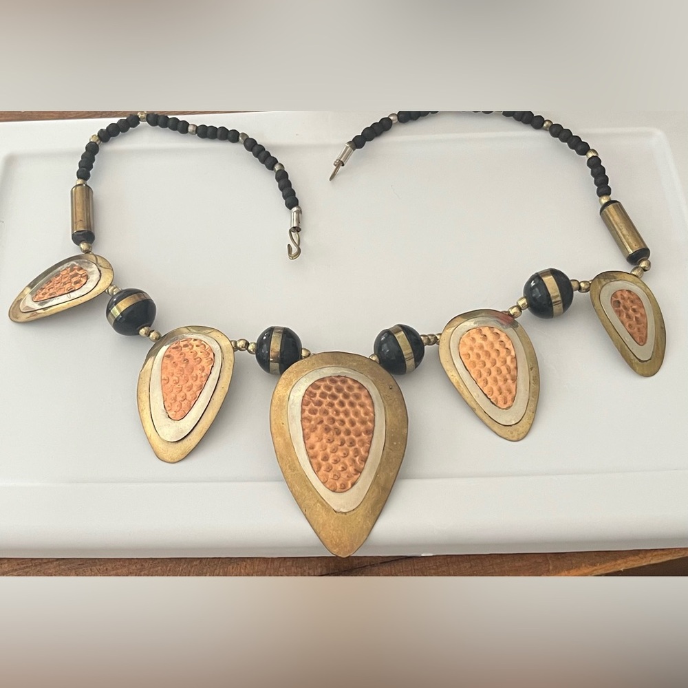 Vintage 1960s Mixed Metal Statement Necklace - Boho Retroq